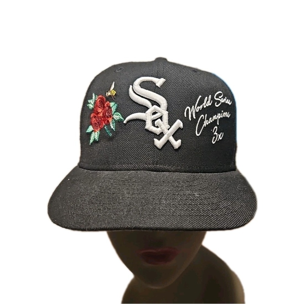 World Series Champions‎ 3x CHICAGO WHITE SOX BLACK   HAT Sz 6 7/8 Pre-owned Nice